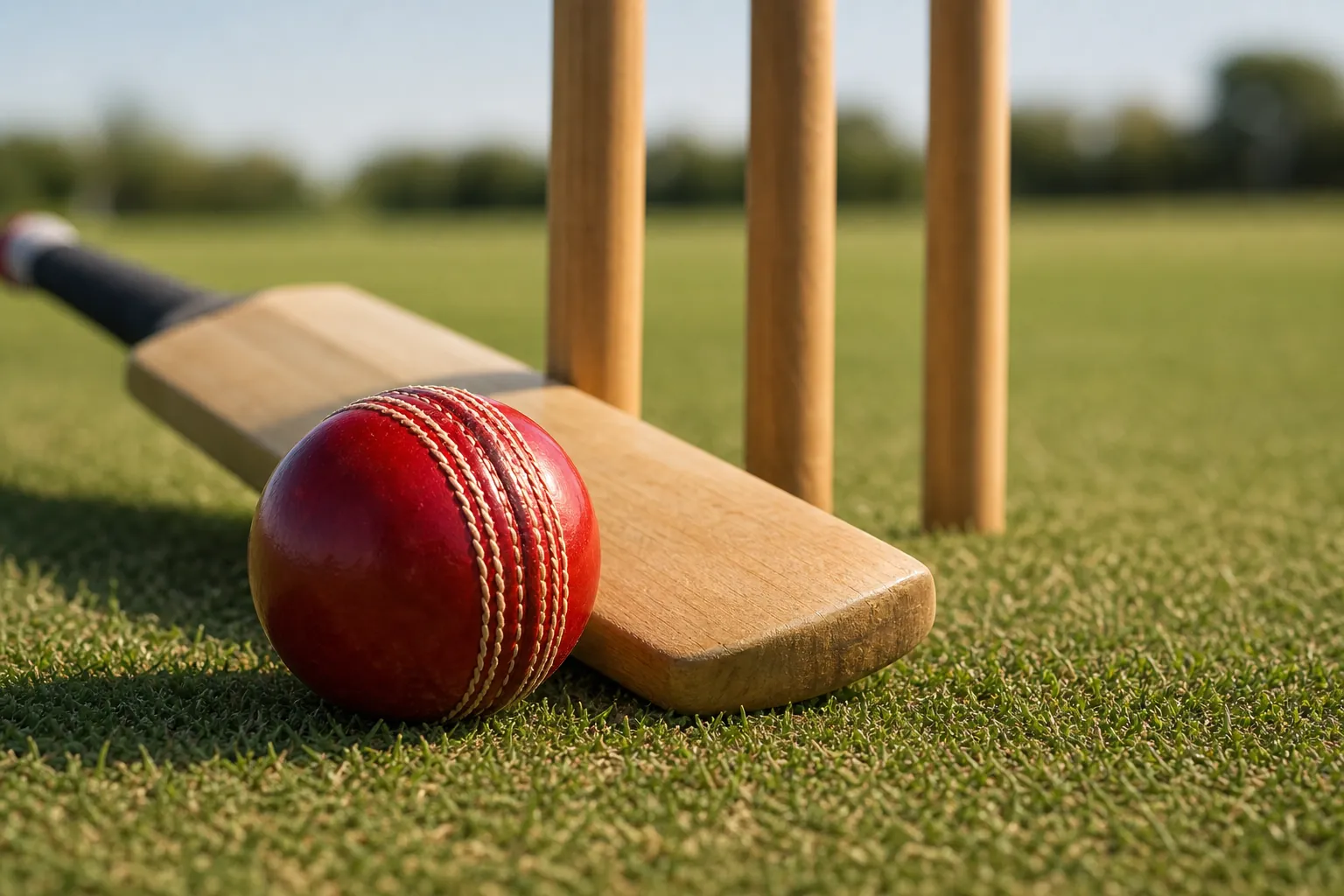 Cricket bat, ball and stumps representing T20 and session betting markets